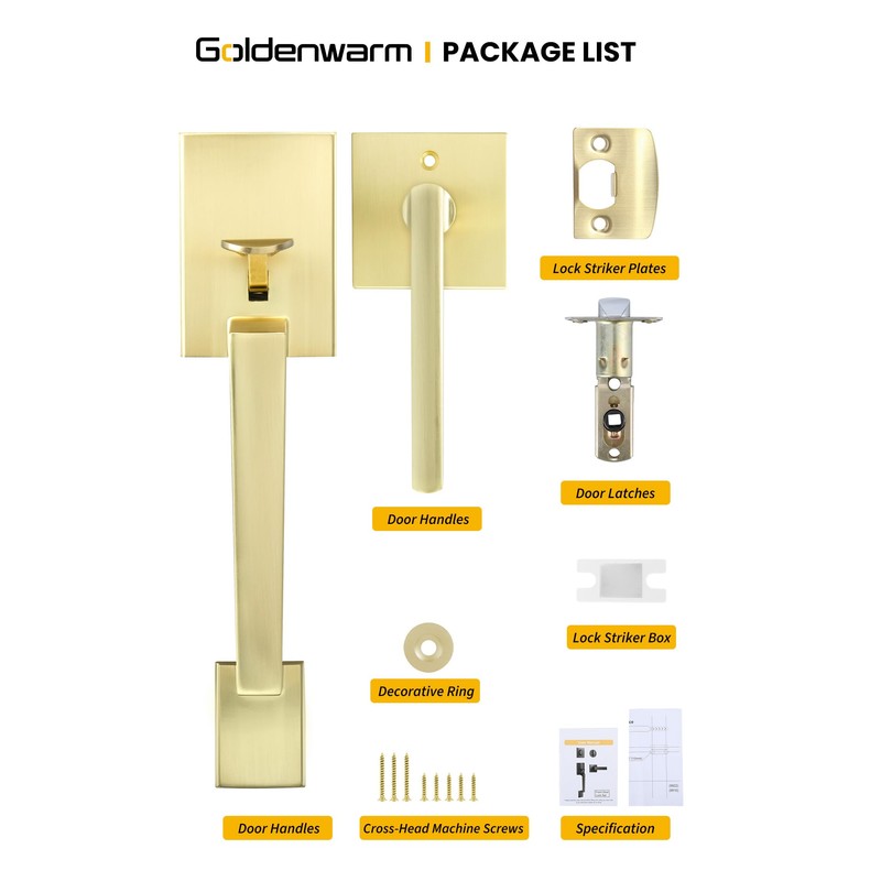 goldenwarm Gold Front Door Handle, Entry Door Handle and Reversible