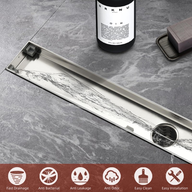 Kuaisailsk Linear Shower Drain ，24 Inch Brushed 304 Stainless Steel