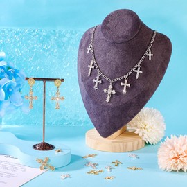 Craftdady 24pcs Rhinestone Cross Pendants Crystal Golden Dangle Earring Charms Religious Cross Bracelet Charms Platinum Cross Necklace Pendants 16-32.5 mm for DIY Craft Jewelry Making, Alloy Steel, No