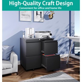 SISESOL 2 Drawer File Cabinet with Lock, Under Desk Metal Filing Cabinet for Home Office,Lockable Rolling File Cabinet with 2 Keys for Legal/Letter/a4 Size