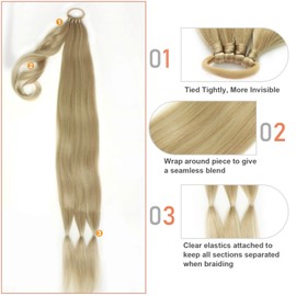 Charsun 20inch Long Braided Ponytail Extensions for Women, Straight Wrap Around Hair Extensions With Hair Tie, Natural Soft DIY Synthetic Ponytail Hair Extensions Daily Wear(Blonde)