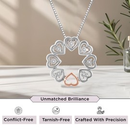 Jewelili Circle of Hearts Pendant Necklace for Women | Rose Gold Plated Sterling Silver Necklace | Natural White Round Diamond Accent | 18" Box Chain | Luxury Jewelry Gift for Her | Gift Box Included