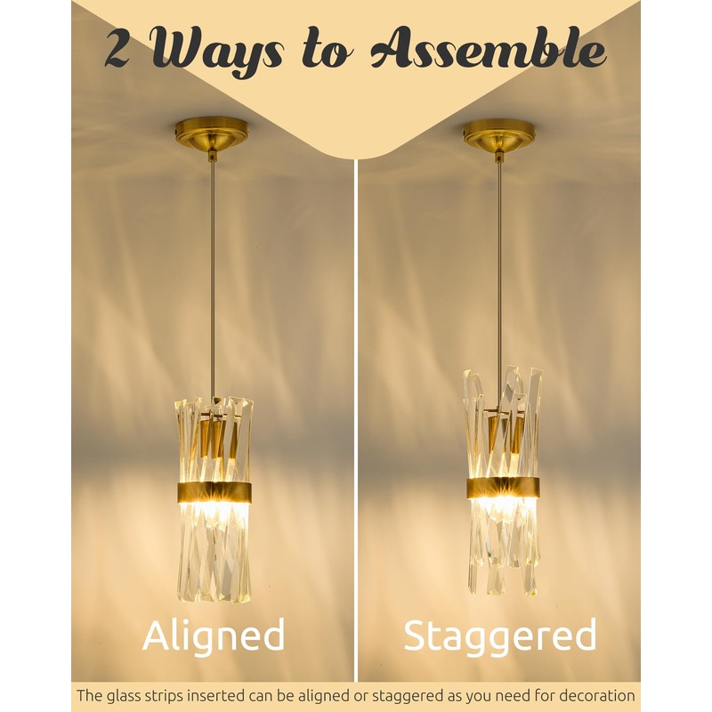 Ken & Ricky Pendant Lights Kitchen Island Gold 3 Pack,Crystal