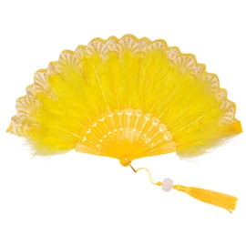 Foldable Feather Fan, Yellow