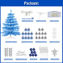Mini Christmas Tree with Lights, Migaven 24inch/2ft Tabletop Artificial Blue Christmas Tree with Led String Light for Home Office Party Christmas Decoration