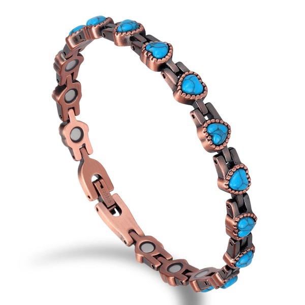 Auinz Turquoise Pure Copper Bracelet for Women's Relief Arthritis Pain Carpal Tunnel Heart Adjustable Bracelet (Blue Turquoise)