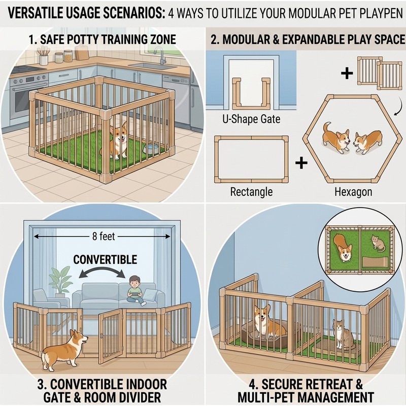 Foldable No-Drill Dog Playpen & Portable Indoor/Outdoor Pet Exercise Fence