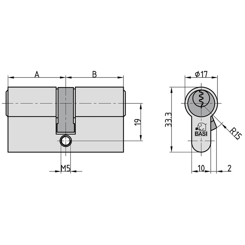 BASI Double Cylinder Basi AS with N+G 30/30 mm Silver