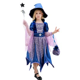 Moerstar Witch Halloween Cosplay Dress (4-Piece Set) Princess Dress Witch Cute Wizard Costume Stage Princess Dress Costume Cosplay Popular Party Event Cultural Festival Graduation Ceremony Girls