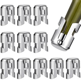 Tessco for you 12 Pcs Stainless Steel Champagne Stopper Bulk Reusable Bottle Sealer Wine Corker Champagne Cork Stopper with Built in Sealing Plug Compact Saver Plug for Prosecco Sparkling