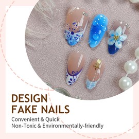 GRITOSE 30 Uas Postizas Hechas A Mano, Estilo Almendra, Punta Francesa 3D, Diseo De Flores, Conchas Y Estrellas De Mar, Reutilizables, Acrlicas, De Cobertura Completa, Para Verano, Para Mujer.