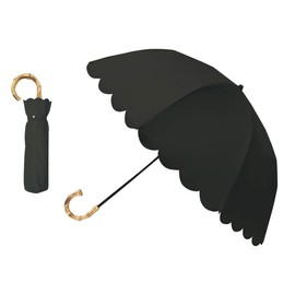 Pink trick Parasol, Foldable, Fully Blackout, For Both Rain and Shine, 2 Tiers, 19.7 inches (50 cm), Cute, Women's, Scallop, Ruffle, Plain, Folding Umbrella, Glass Fiber, BK/Black