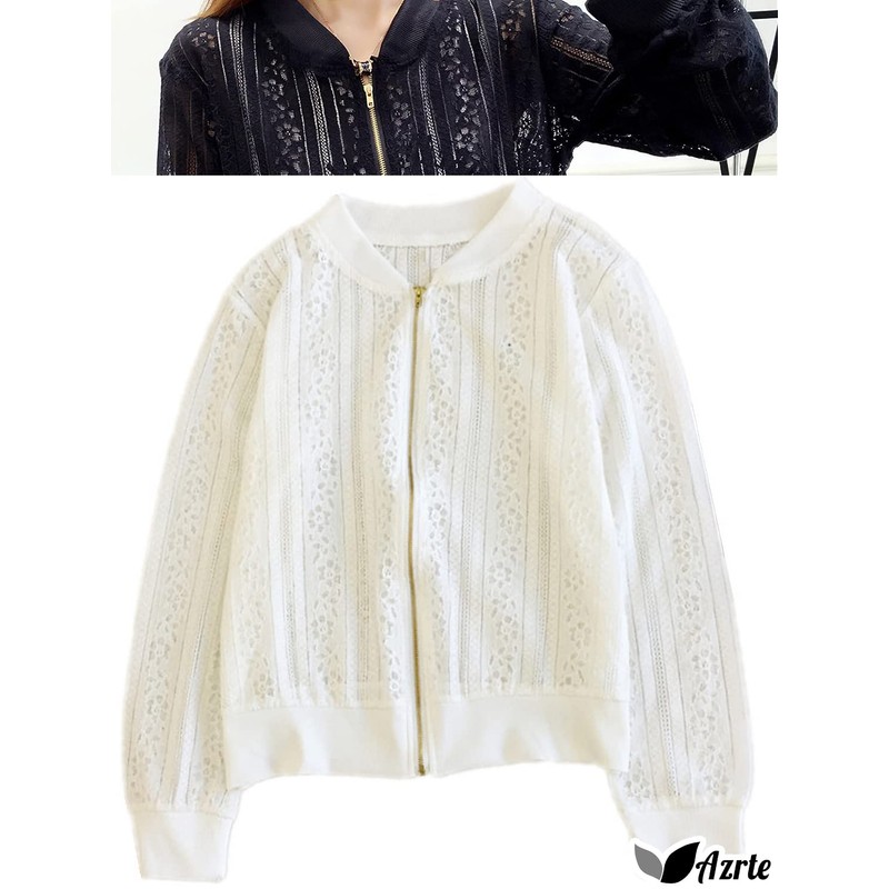 Azurte Women's Lace Cardigan, 2 Colors, M-2XL, Sheer, Short Length