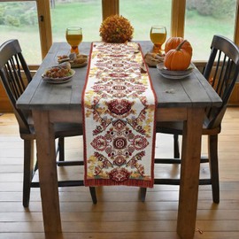 Tache Rococo Elegant Ornate Burgundy Ivory Red Orange Paisley Dining Cotton Linen Tapestry Woven Table Runner 13x72