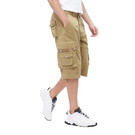 BEST SOUTH Men's Capri Long Twill Cargo Shorts Below Knee 13 Inches Cotton Relaxed Fit Casual Multi-Pocket Khaki 40