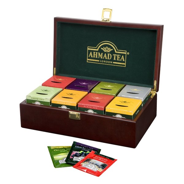 Ahmad Tea Keeper Wooden Box with 80-Count Assorted Tea Bags
