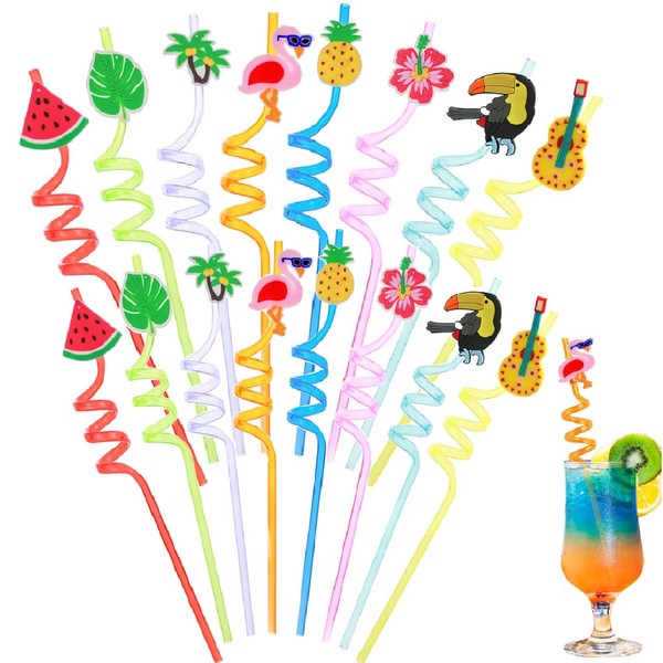 Pack of 16 Cartoon Children's Straws, BetterJonny Reusable Plastic Straws,