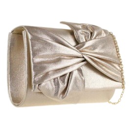 Girly Handbags Large Bow Clutch Bag, gold