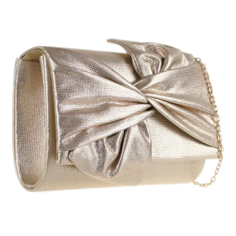 Girly Handbags Large Bow Clutch Bag, gold