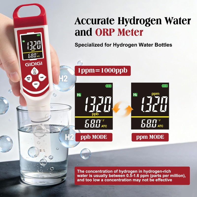 GIDIGI 7-in-1 Pool pH Salt Tester H2/ORP/pH/TDS/EC/Saltwater Quality Meter