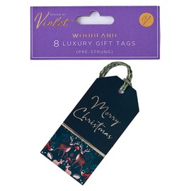 Design by Violet Christmas Woodland Reindeer Gift Tags Xmas - Pack of 8 - Pre Strung Luxury Tags - Gift Tags for Presents - Gift Wrap for Christmas - Christmas Wrap