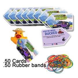 You've Been Ducked 50 Set Duck Tags, Rubber Duck Tag for Ducking Game, SUV Car Design,with Round Hole and Rubber Bands (Purple)