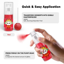 Edible Glitter for Cocktails, Edible Glitter Spray, 10g Edible Luster Dust for Cakes, Edible Shimmer Powder for Drinks, Cupcakes, Strawberries, Chocolate (Red)