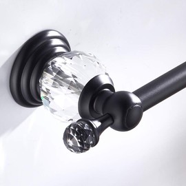 WNEBATH Crystal Black Towel Bar, Adjustable Bathroom Towel Holder Bar, Matte Black Single Towel Rack Hanger Home Towel Holder Rod for Bathroom Wall Mounted Bathroom Accessory