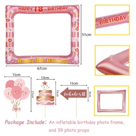 18th Birthday Decorations Girls Boys,Rose Gold Inflatable Selfie Frame&38Pcs 18th Birthday Photo Booth Props,Giant Inflatable Party Photo Booth Frame for Girls Ladies 18th Birthday Party Decorations