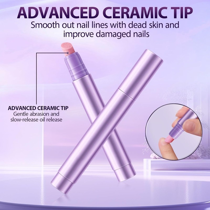 Cuticle Oil Pusher Pen Set, 3 Pieces, 2-in-1 Ceramic Pushers