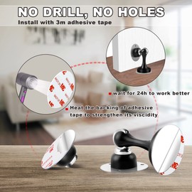 KOLAKO Magnetic Door Stops, Black Door Stops for Skirting Boards, Stainless Steel Wall Mounted, Heavy Duty, Soft Door Catches, No Drilling Required, Pack of 2