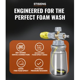 STISIENG Professional Foam Cannon for Pressure Washer, 1L Wide Mouth Foam Sprayer with Adjustable Nozzle, Heavy Duty Soap Cannon Kit Includes 1.2mm & 1.25mm Orifice for Car Wash