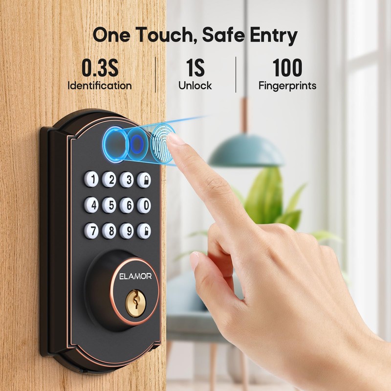 ELAMOR Fingerprint Door Lock, Keyless Entry Door Lock with Automatic