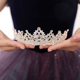 JWICOS Crystal Tiaras for Women Princess Crown Wedding Tiaras and Crowns for Women Tiaras for Girls Birthday Party Hair Accessories Bride Headband Bride for Prom Christmas (AB Crystal Silver)