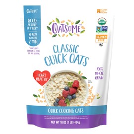 Oatsome Organic Quick Oats, 1lb Bag – Gluten-Free, Whole Grain Oats for Oatmeal, Baking, & Granola
