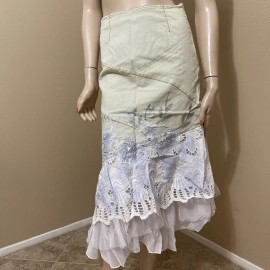 West 36th Women’s Light Blue Denim Cotton Casual Bead Ruffle Lace Size S(4-6) Skirt SK 729
