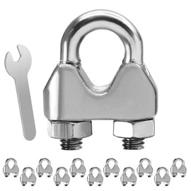 HARSKIYER 12 Pcs 3/16 Inch M5 Wire Rope Clamp with Wrench, 304 Stainless Steel Cable Clamps Wire Clips, U Bolt Clamp Saddle Fastener