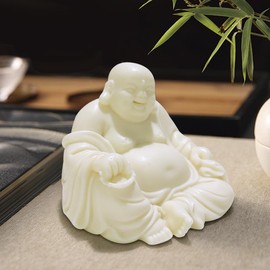 WAYUTO Small Maitreya Happy Laughing Buddha Statue Buddhism Figurine Ivory Nut Sculpture Carved Handiwork Wishes for Good Luck Happiness Blessings Ornaments at Home Office Car White