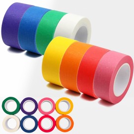 JiaaOne Coloured Masking Tapes Set for Painting, Rainbow Crepe Paper Painters Tape, Residue-Free & Writable, Coloured Craft Tape for DIY, Gift Wrapping, Office Labeling & Scrapbooking (8, 15mm*13m)