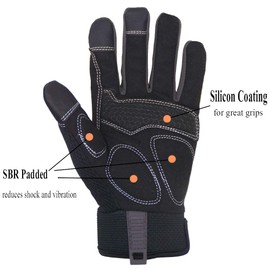 HANDLANDY Grip Work Gloves Mens, Anti Vibration Padded Gloves for Yard Work