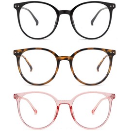 3 Pack Blaulichtfilter Brille Damen and Herren, Fake Brille Ohne Stärke Herren and Damen, Runde Rahmen Blaufilter Brille, Fensterglas Brille, Bildschirmbrille Mit Blaulichtfilter
