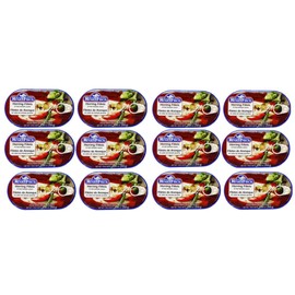 Rugen Fisch Herring & Mackerel Fillets Assorted Sauces (7.05 Ounce (Pack of 12), Herring Fillets in Hot Tomato Sauce)