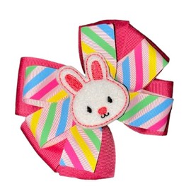 Easter Bunny Pinwheel Hair Bow 4" Pink Purple
