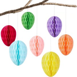 WANYIG Easter Eggs for Hanging Honeycomb Balls Paper Easter Decoration Easter Decoration Hanging Ornaments Honeycomb Craft Set Colourful for Home 7 Colours (Pack of 14)