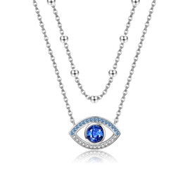 Evil Eye Necklace 925 Sterling Silver Evil Eye Layered Pendant Necklace Protective Lucky Jewelry Gifts for Women