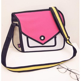 Xugq66 3D Style 2D Drawing Cartoon Handbag Shoulder Canvas Messenger Bag (Pink)