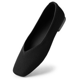 Arromic Black Flats Shoes for Women, Square Toe Ballet Flats Shoes, Washable Comfortable Knit Flats for Women, Soft Slip on Black Flats for Dressy Wedding Work Office Casual