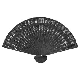 ANCLLO 2 Pieces Hand Fans Black Wooden Hand Fans Black Handheld Folding Fan Women Men Bamboo Fan for Rave Dance Wedding Gifts