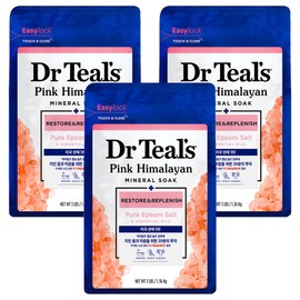 Dr. Teal's Pink Himalayan Mineral Soak Restore and Replenish Pure Epsom Bath Salt and Essential Oils, 1.36kg, 3 pieces / 닥터틸즈 핑크 히말라얀 미네랄 소크 리스토어 앤 리플레니쉬 퓨어 엡섬 바스솔트 앤 에센셜 오일즈, 1.36kg, 3개