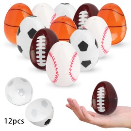 Glodecart 12PCS Plastic Sports Eggs for Birthday Stuffers, Sports Balls Plastic Eggs Fillable for Birthday Party Supplies Treats Basket Candy, Soccer Football Baseball Basketball Easter Egg Empty